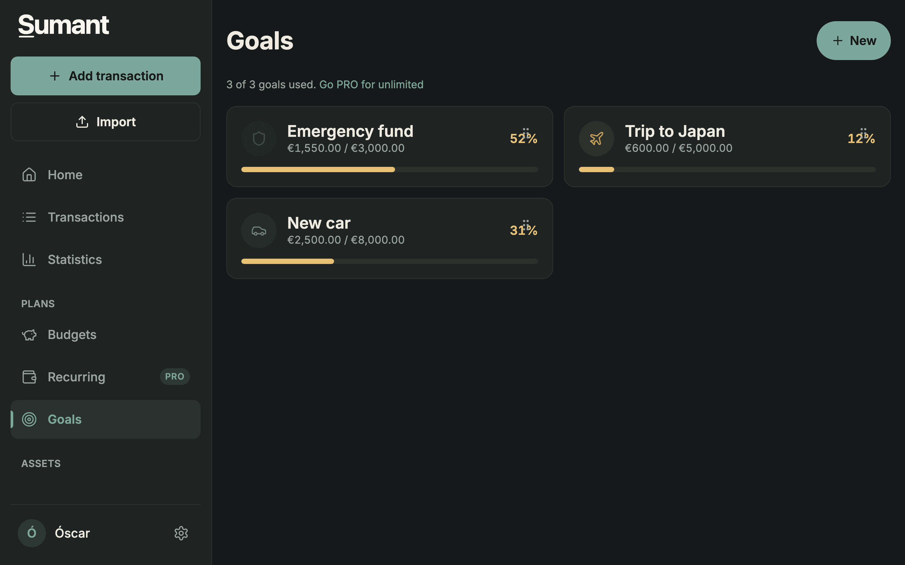 Savings goals