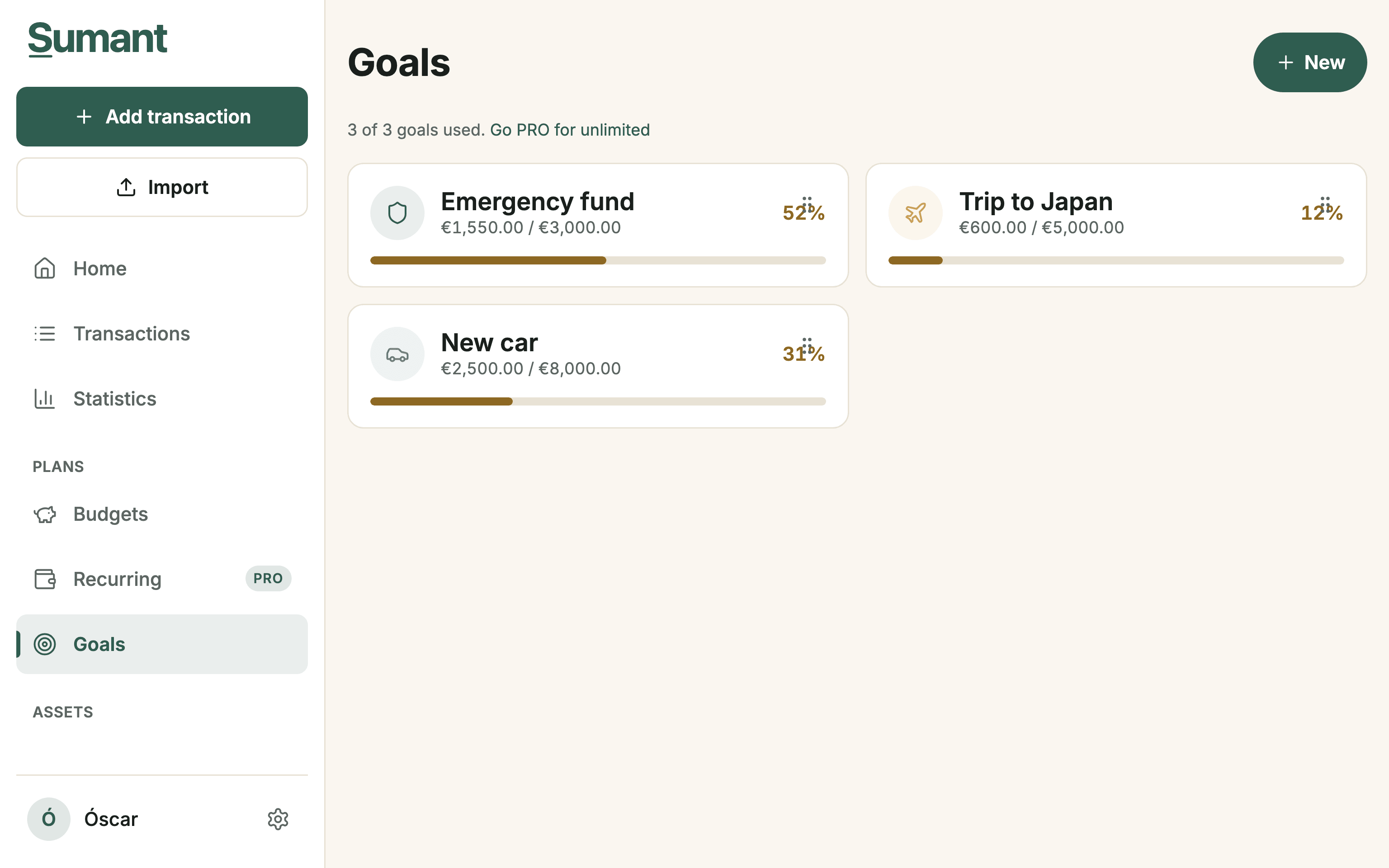 Savings goals