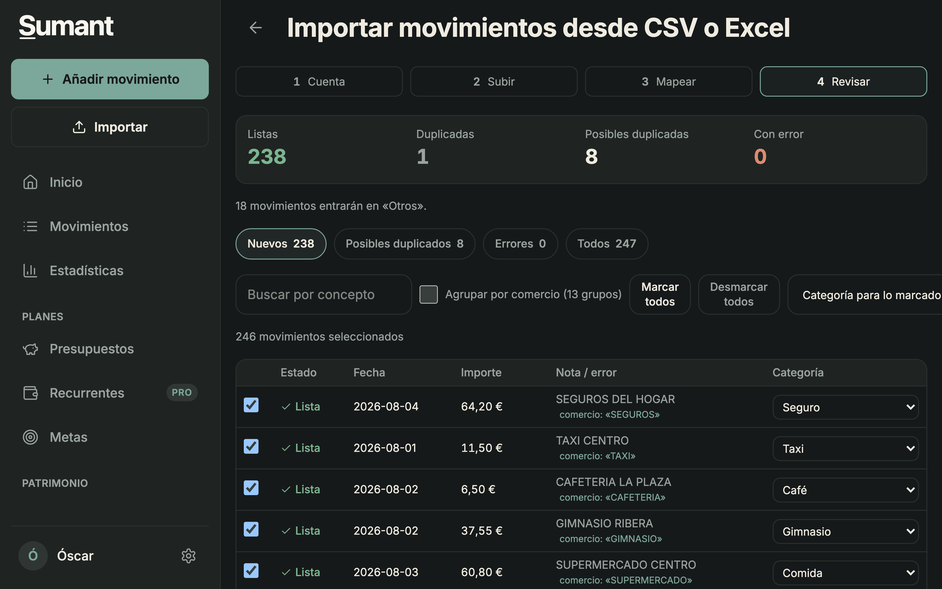 Importar movimientos