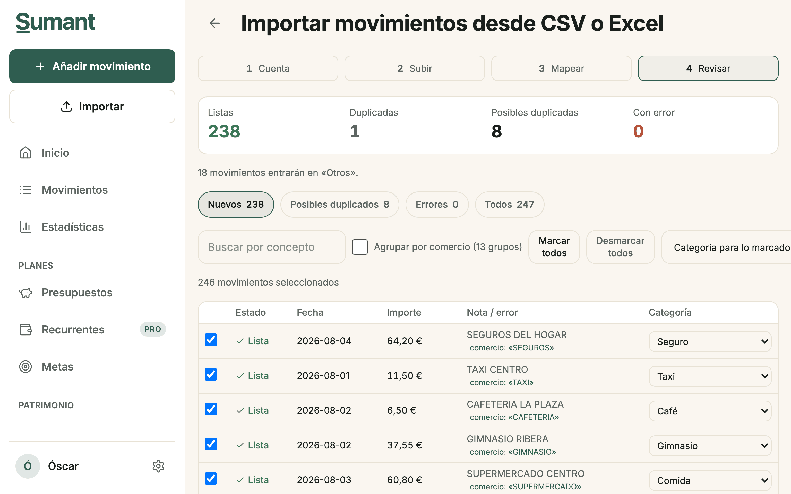 Importar movimientos