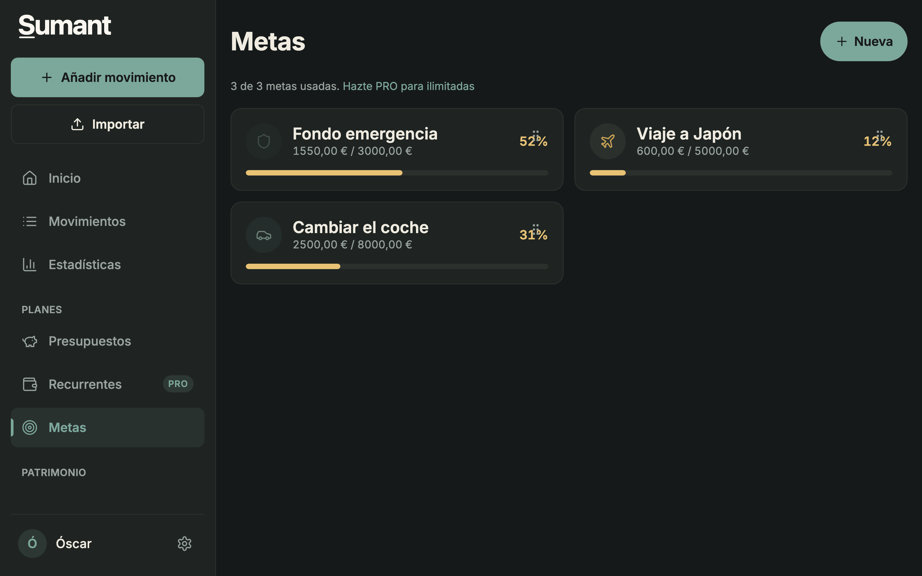 Metas de ahorro