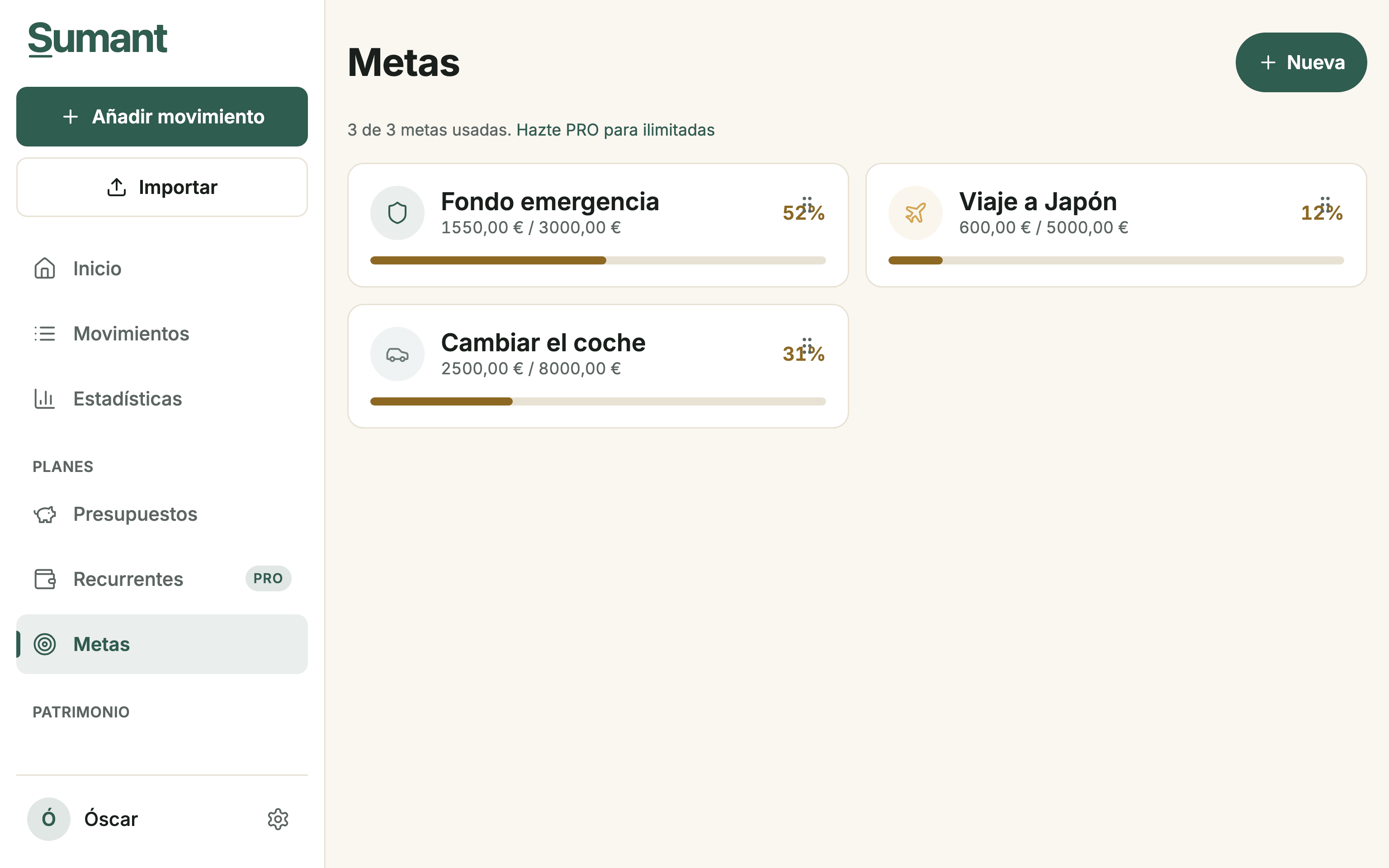 Metas de ahorro